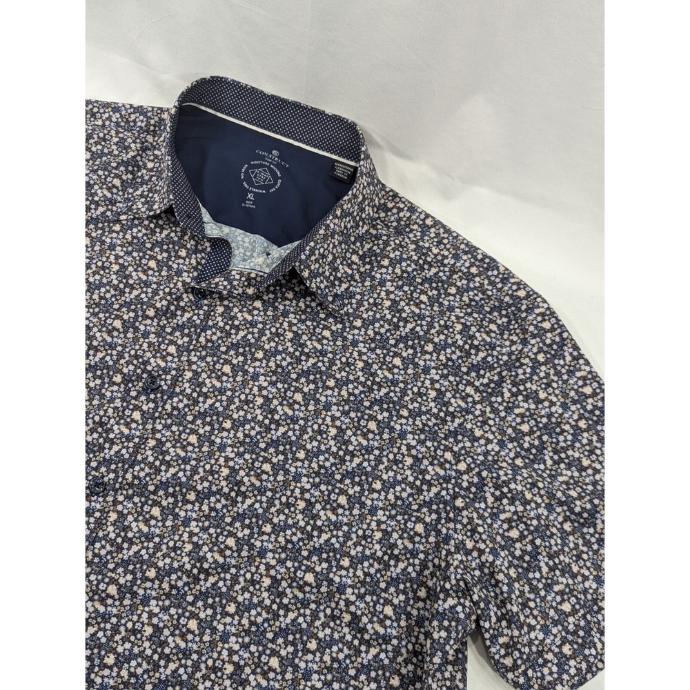 Con.Struct Slim Fit Shirt XL Wicking 4 Way Stretch Blue/White Micro Floral Print